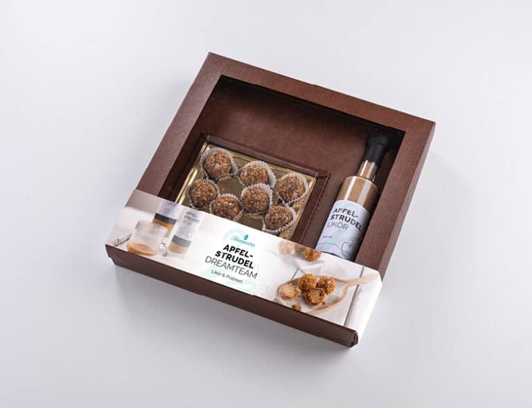 Apfelstrudel Pralinen und Likör Geschenkpackung