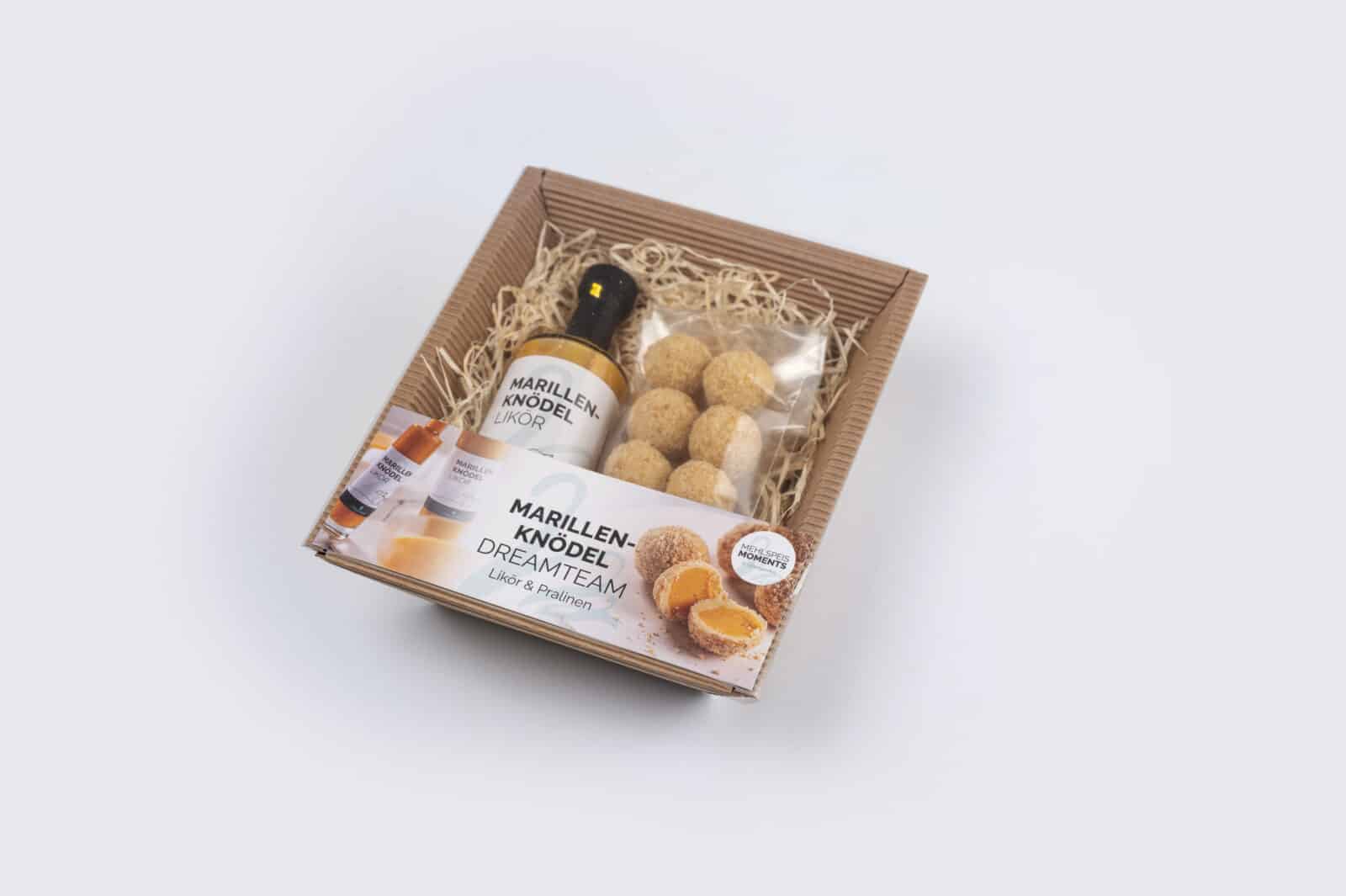 Marillenknödel Pralinen und Likör Geschenkpackung
